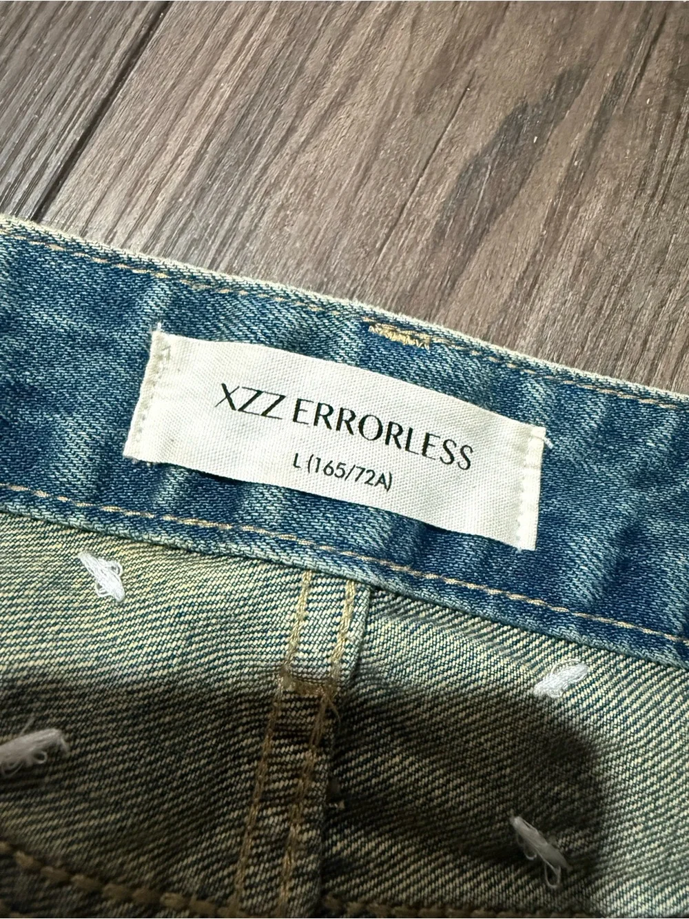 XZZ ERRORLESS Distressed Paint Splatter Denim Shorts L High Rise Frayed Y2K